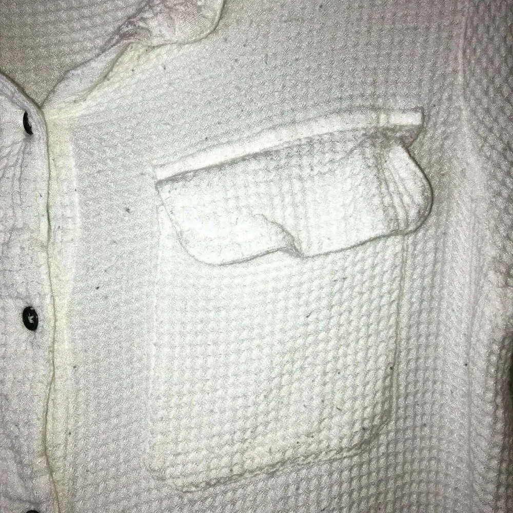 Tru Luxe Women's Large Button Up Shirt Collared Long Sleeve White Waffle Weave - Picture 12 of 13